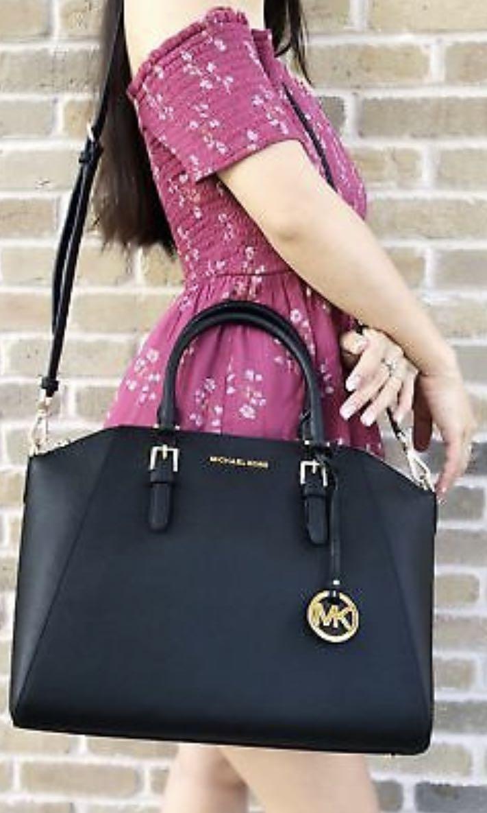 Authentic Michael Kors Ciara Large Satchel - Black Saffiano, Luxury, Bags &  Wallets on Carousell