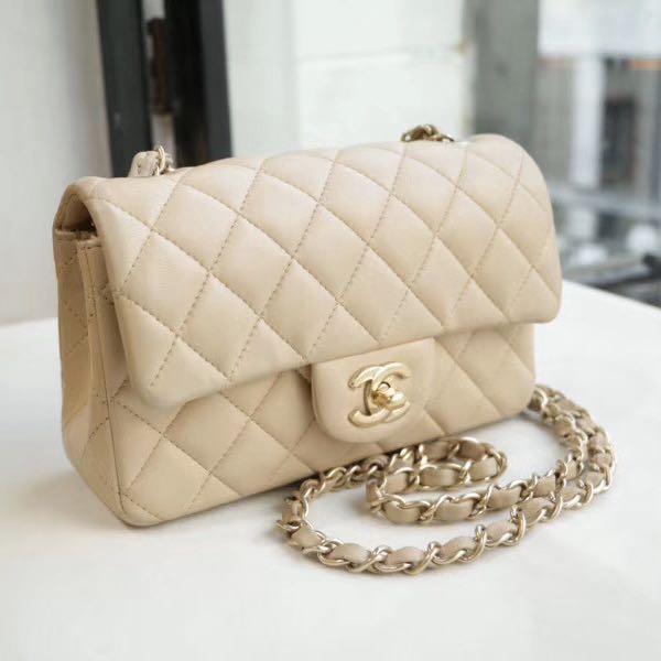 CHANEL Light Beige Caviar Mini Rectangular Flap Bag - Timeless Luxuries