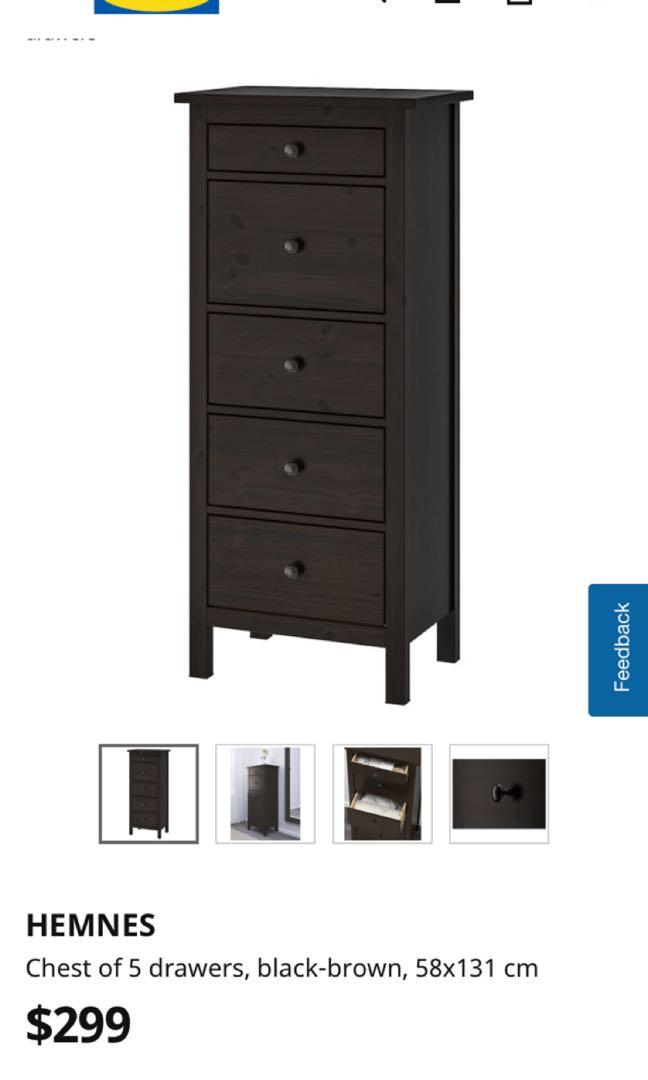 Ikea Hemnes Tall Chest Of Drawers In Black Brown Furniture Shelves Drawers On Carousell