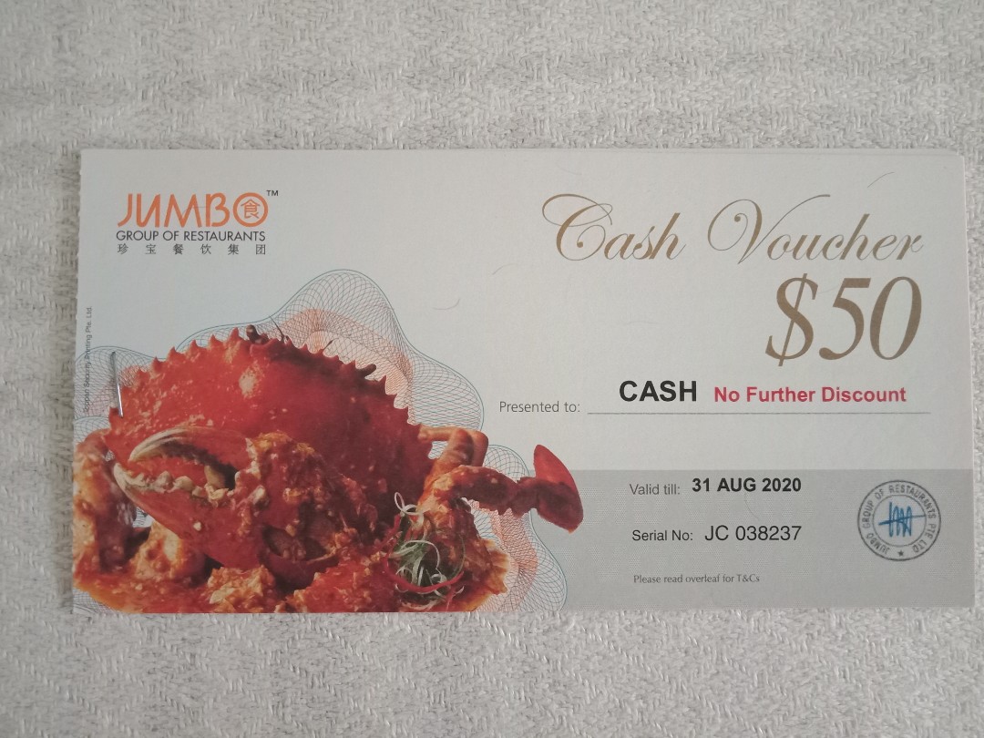 Jumbo Crab Voucher 10 discount, Tickets & Vouchers, Vouchers on Carousell
