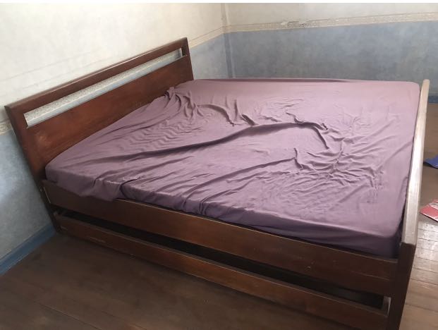 King Size Bed Frame Only With Pull Out Home Furniture Furniture Fixtures Beds Mattresses On Carousell