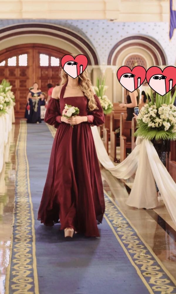 Maid of Honor Maroon Gown, Women's Fashion, Dresses & Sets, Evening — free download