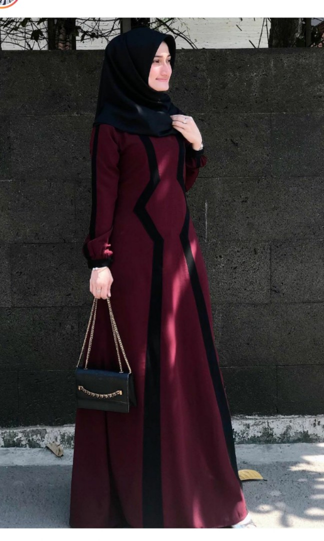 Maroon Maxi Abaya Muslimah Dress Women s Fashion Muslimah