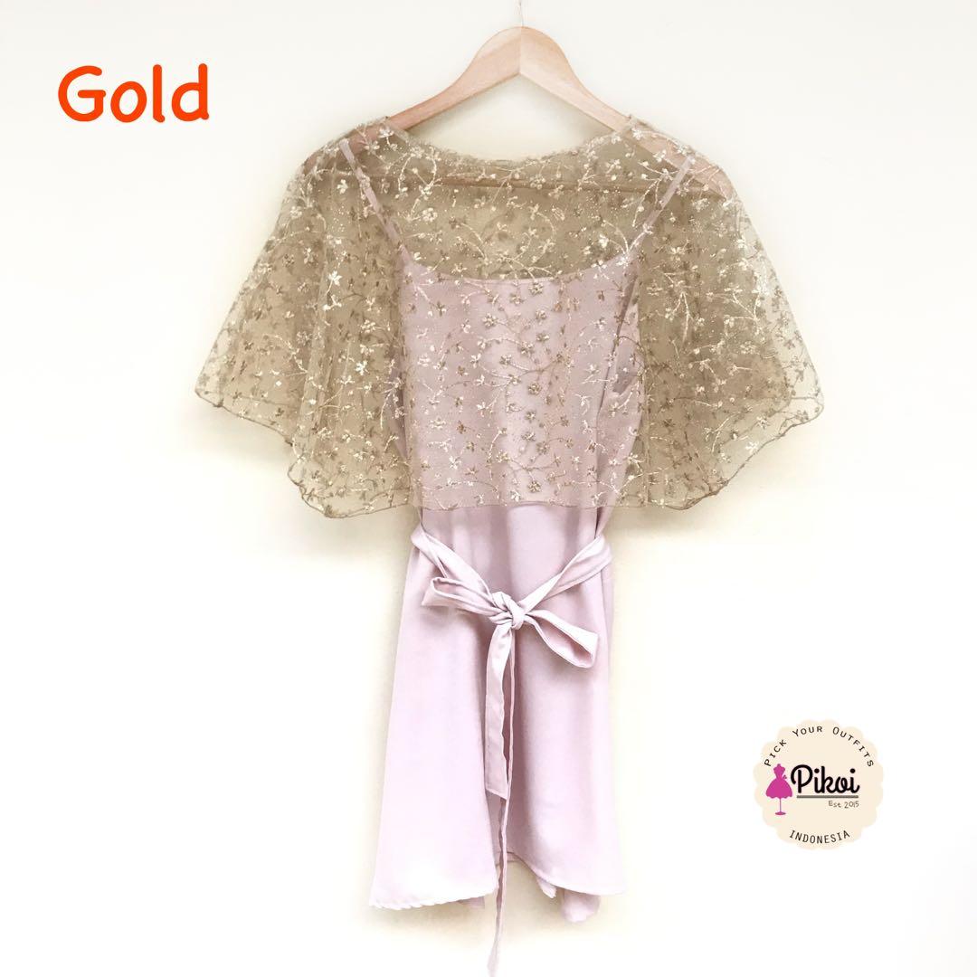 Mididress Dress kondangan pearl dress brokat impor bordir brukat cape dress 2100