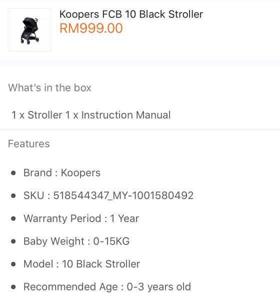 koopers 10 black stroller