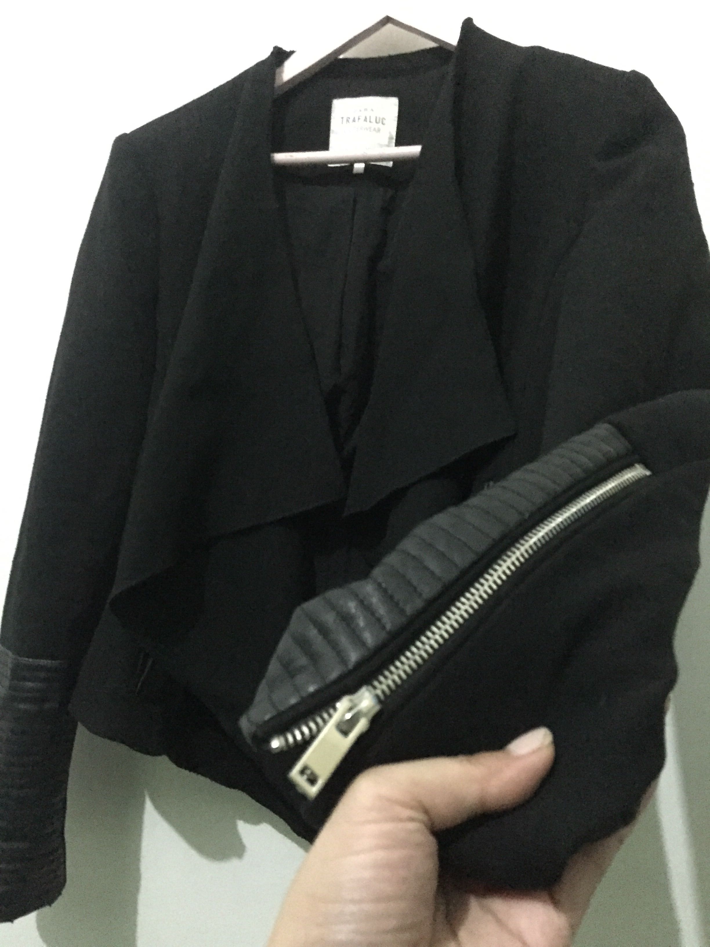 Veste Style Motard Zara Trafaluc - Bicolore Vert Et Noir En Simili Cuir - Taille XS Occasion