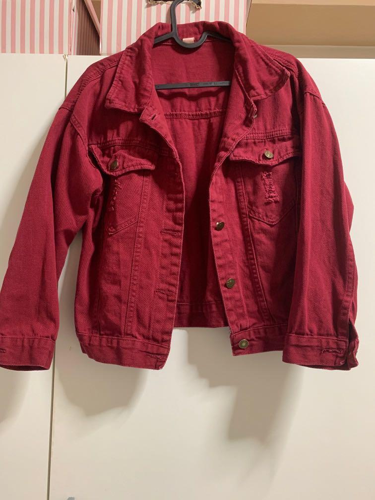 dark red denim jacket