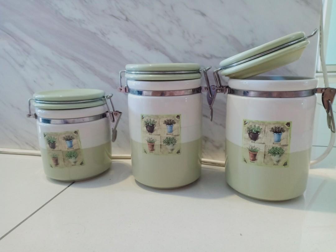 Canister.container.ceramic jar. air tight, Furniture & Home Living