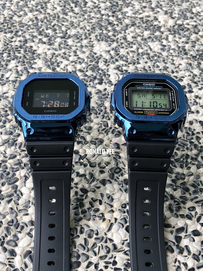 Out of stock. Casio G Shock Dw 5600 with customised blue stainless steel metal bezel metal gshock CASIO Casio casio
