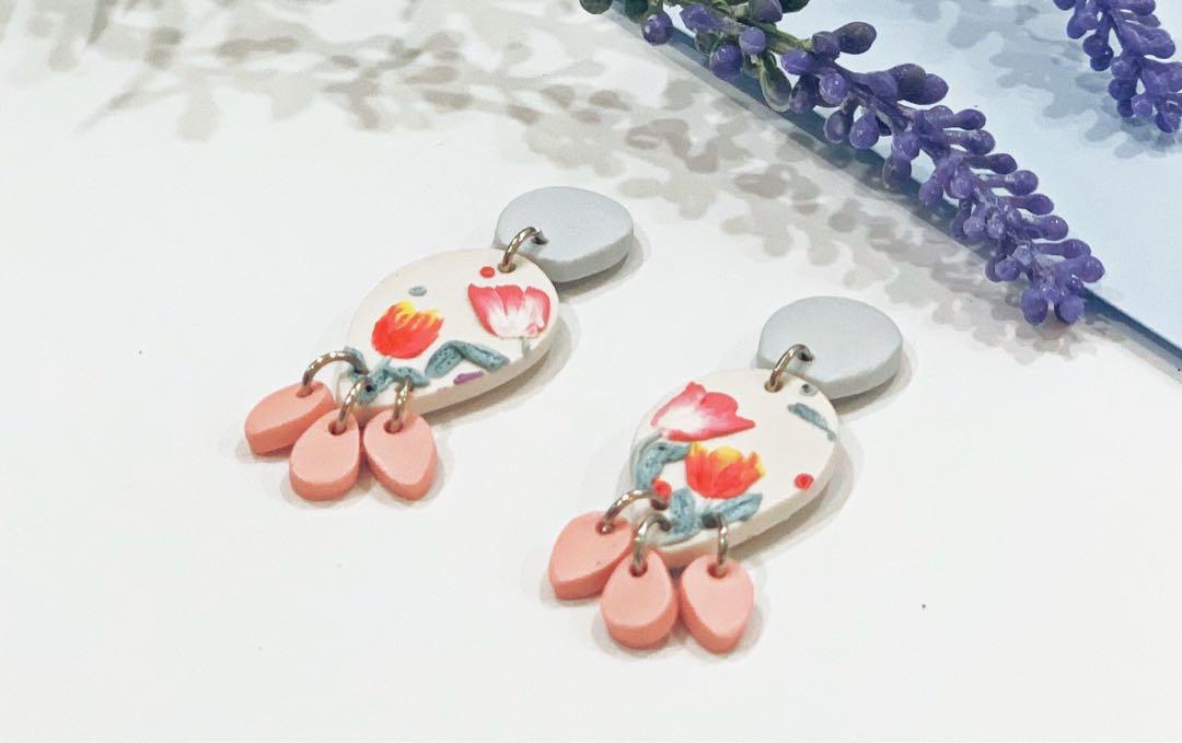 Details about   Handmade Earrings Tulip Polymer Clay Dangle Drop Lightweight 