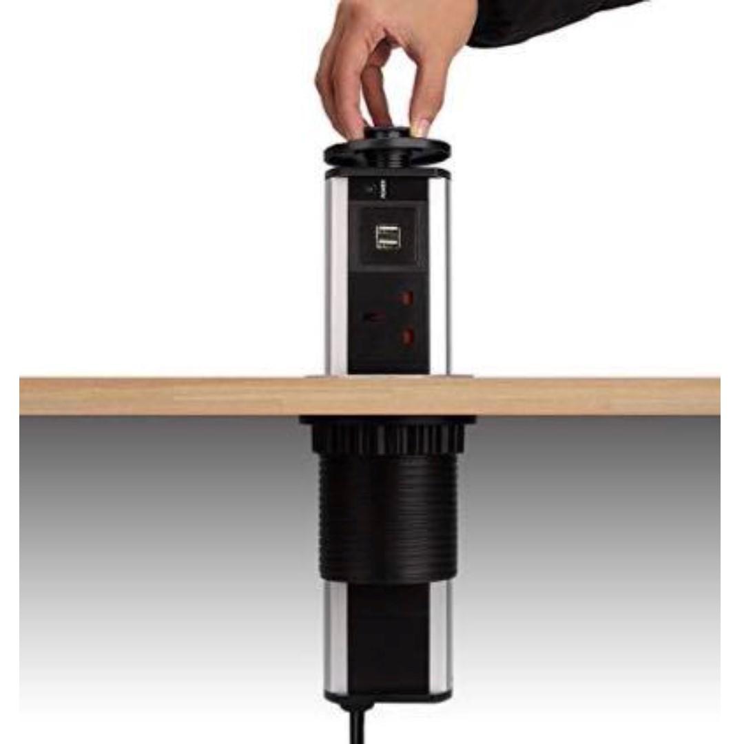 (M553) Pull Pop Up Electrical Plug Socket with USB for Kitchen Worktops ...