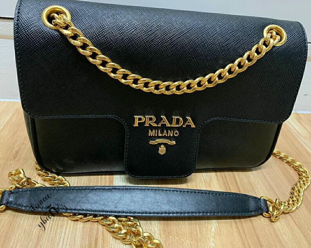Prada Black Saffiano Pattina Flap Bag L
