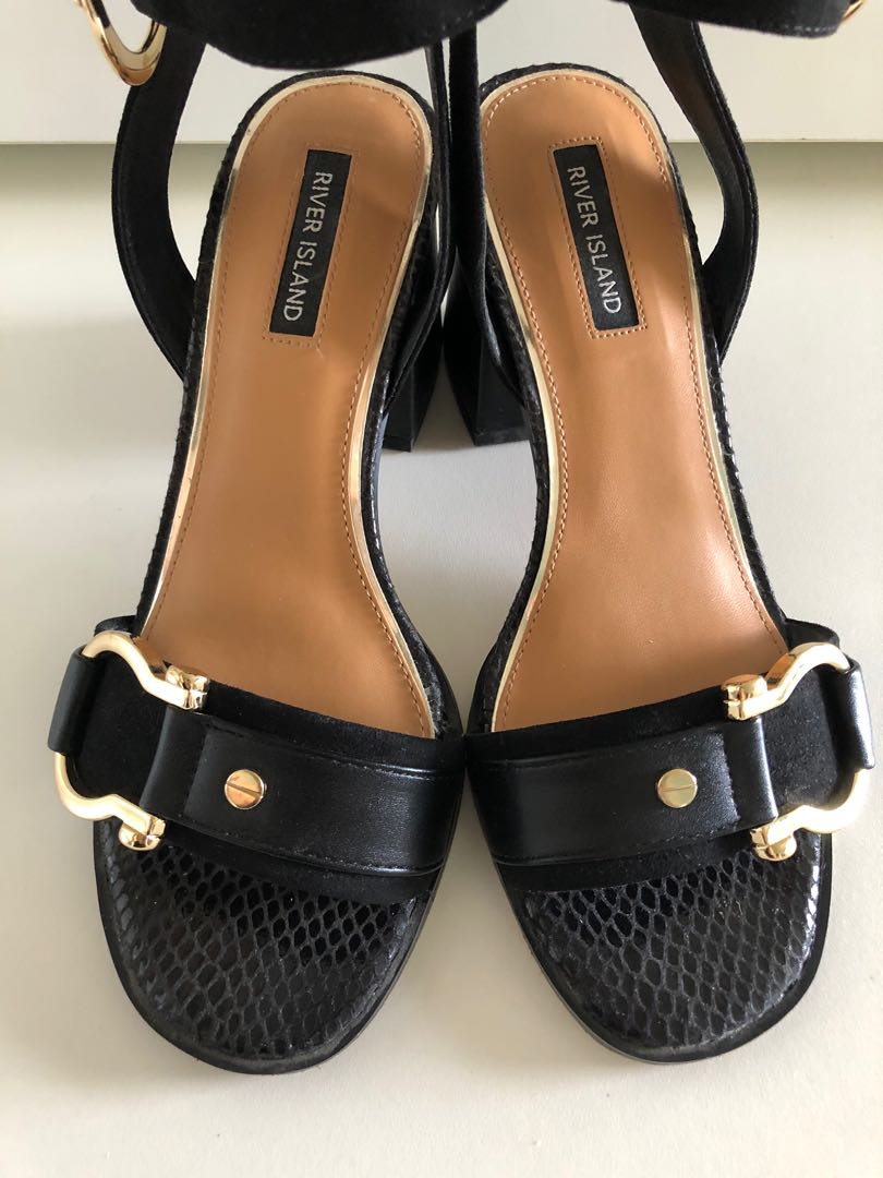 river island black block heels