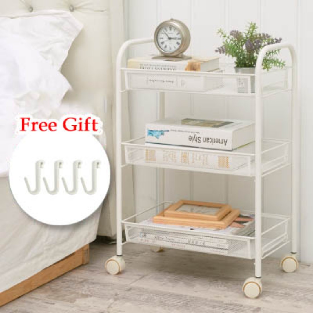 White/3 Tier / Multi-Purpose Movable Trolley, Furniture, Shelves ...