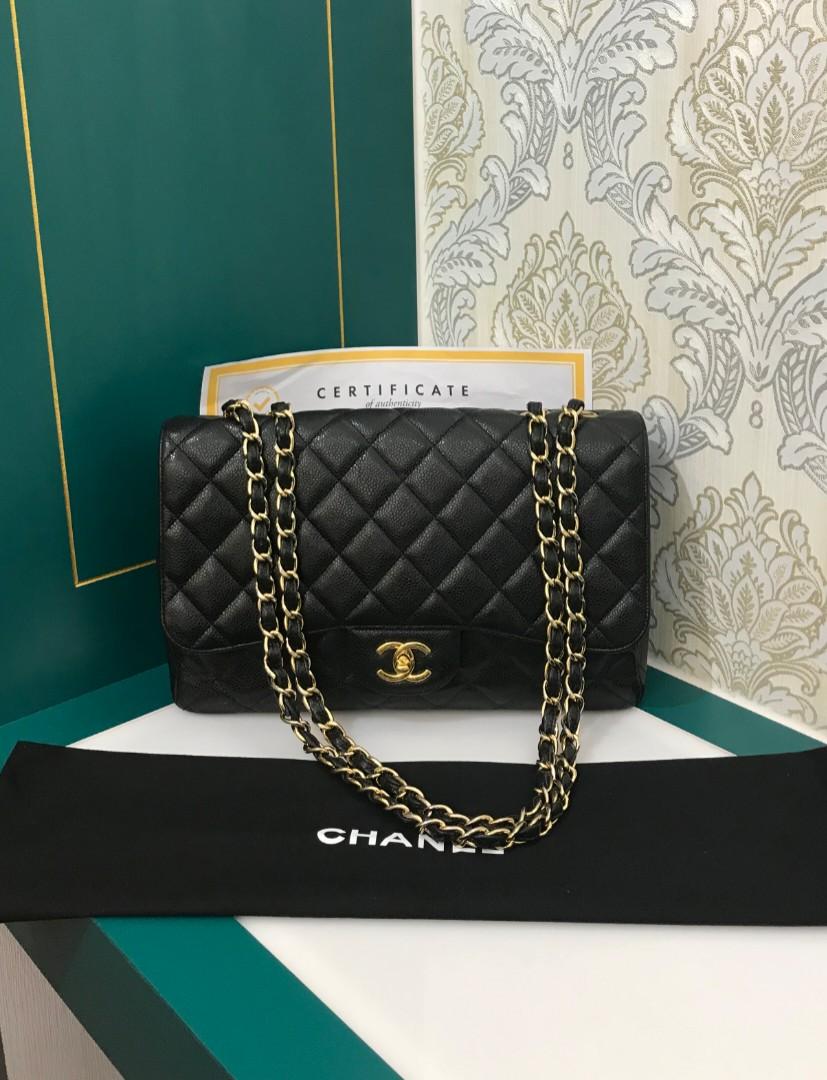 #13 Excellent Chanel Jumbo Classic Single Flap Black Caviar with GHW