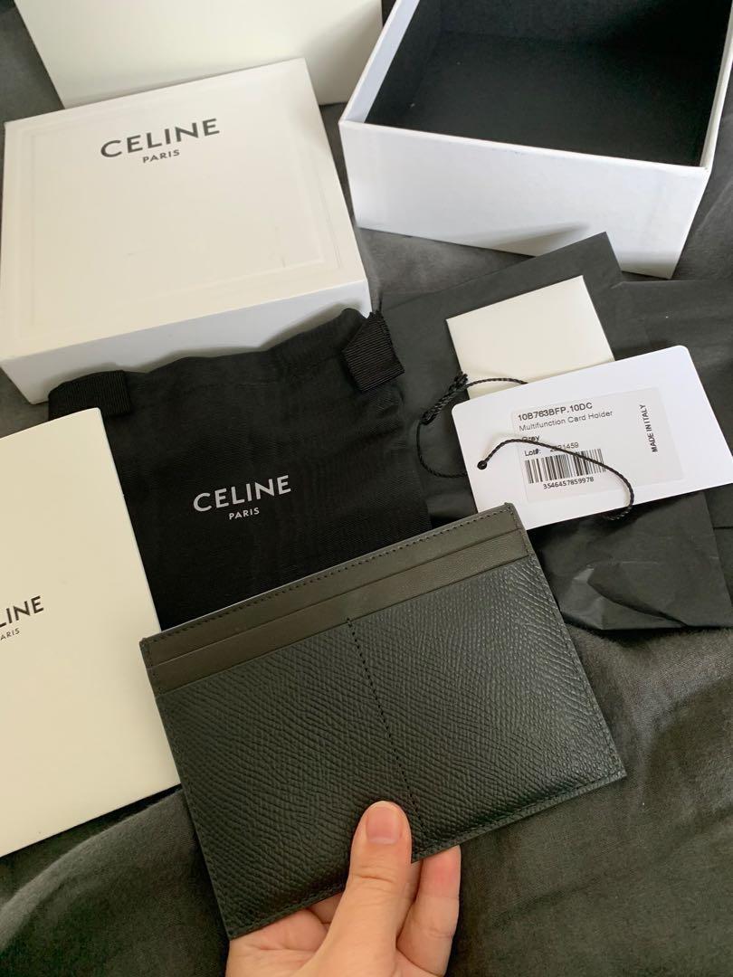 CELINE Grained Calfskin Multifunction Card Holder Khaki 1196738