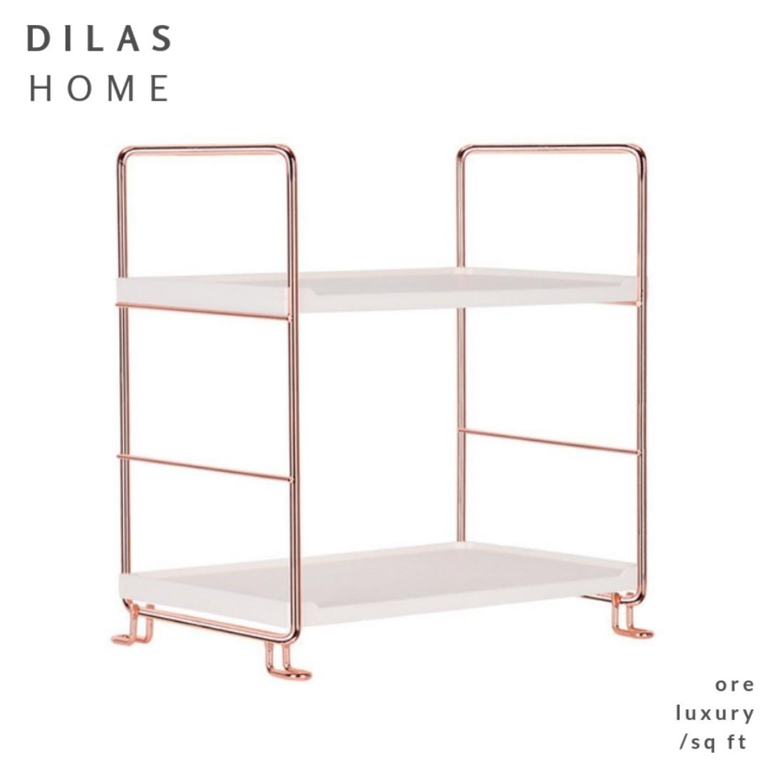 Dilas Home 2 Tier Rose Gold Copper Kitchen Tabletop Bathroom Desk Toilet Storage Rack Shelves Home Appliances Kitchenware On Carousell