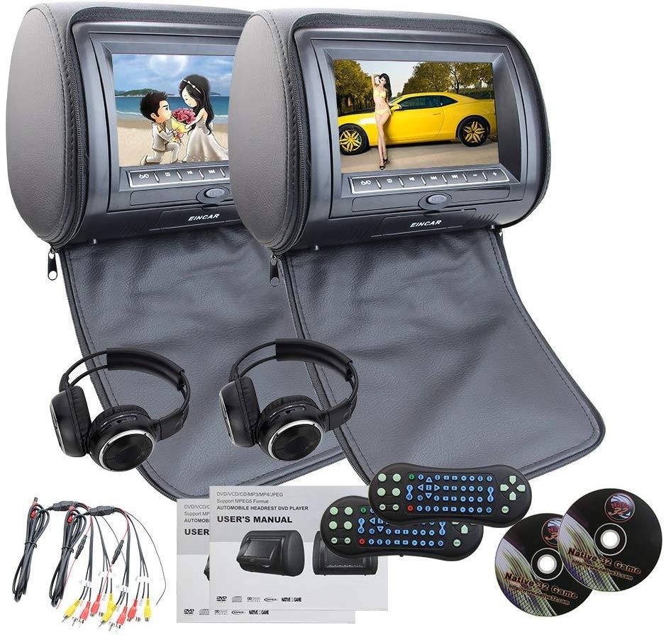 Eincar Black 2 Pcs Car Headrest Dual Dvd Player 7 Hd Display Screen With Built In