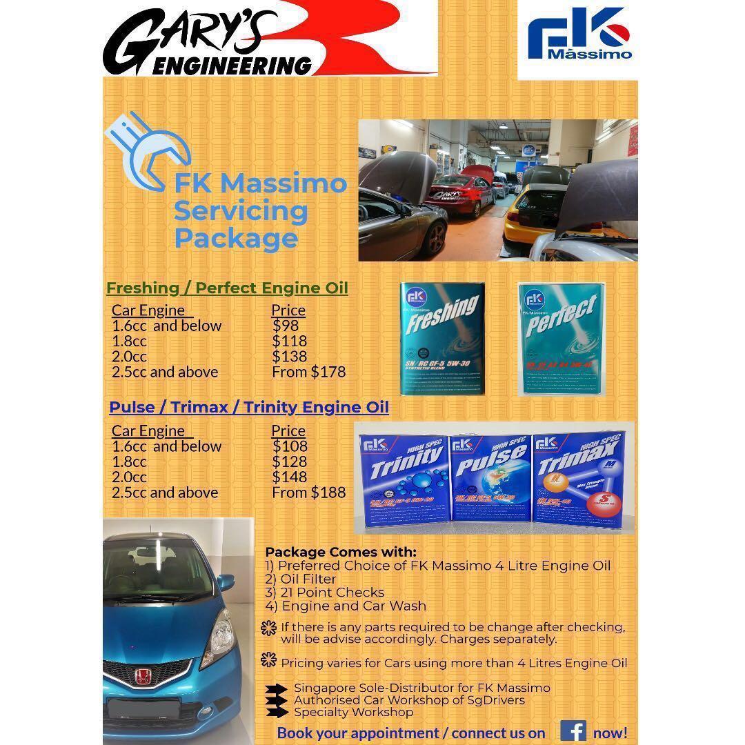 Fk Massimo Servicing Package Fully Syn Available Japan Made Oil Car Accessories Car Workshops Services On Carousell
