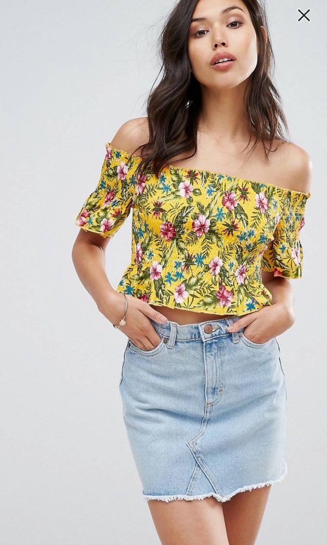yellow floral bardot top