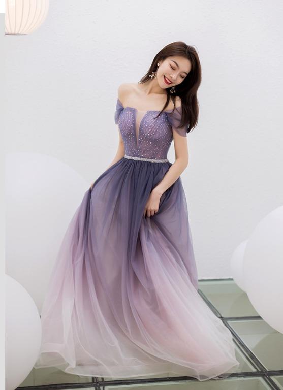 pre order purple pink ombre diamond off shoulder wedding evening