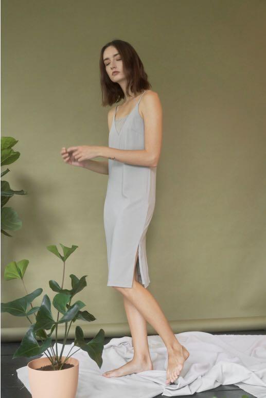 VGY Marina Lace Accent Slip Dress in Light Grey