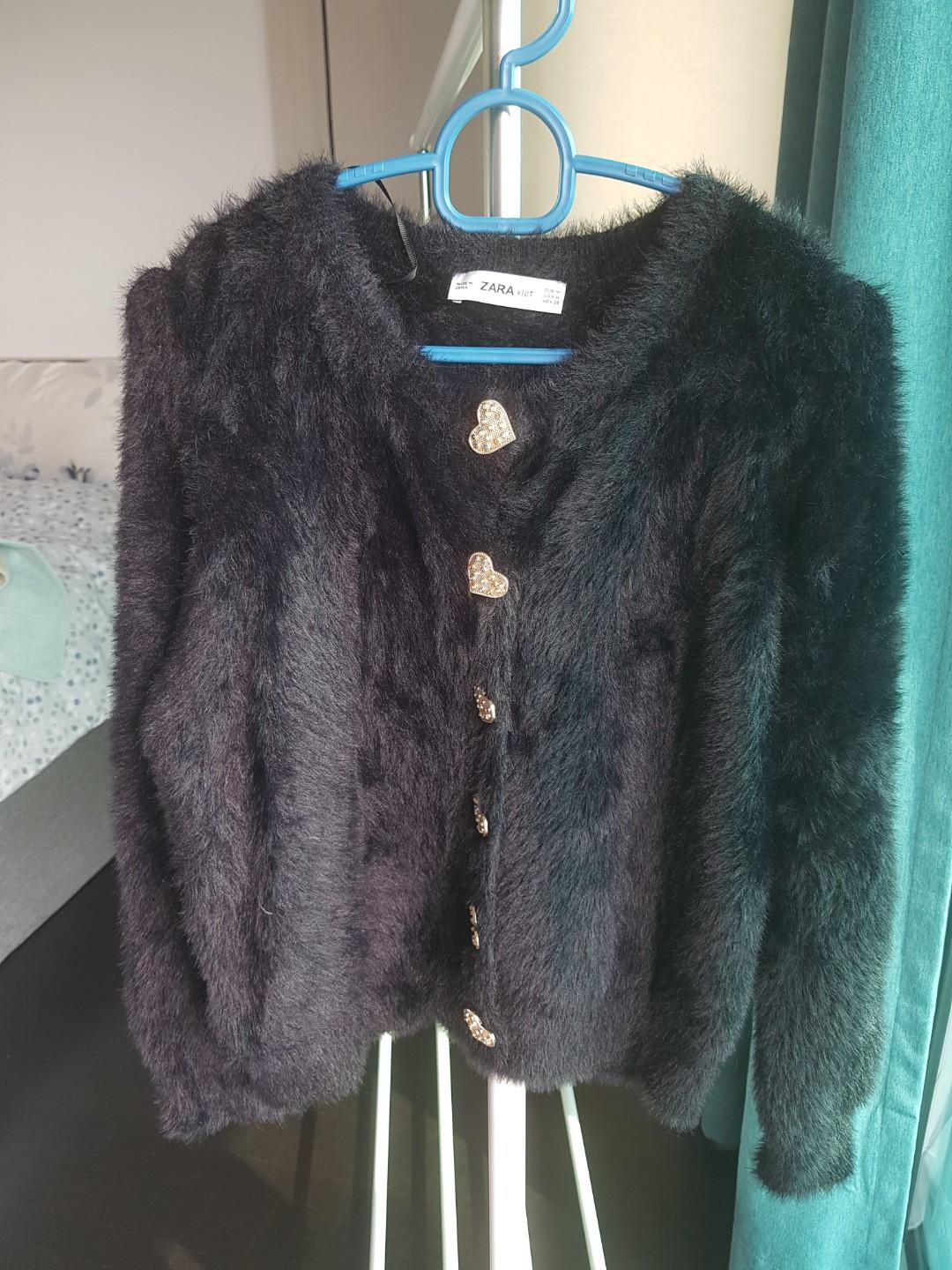 Zara faux fur on sale cardigan with heart buttons