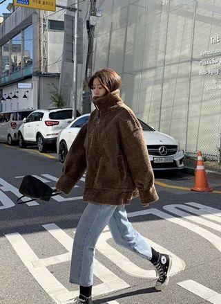 Korean Brown Fur zip jacket
