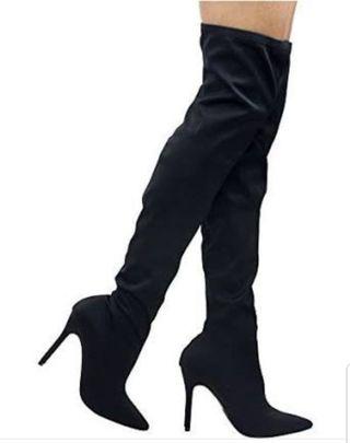 BNew Black knee-high stiletto pointed sock boots