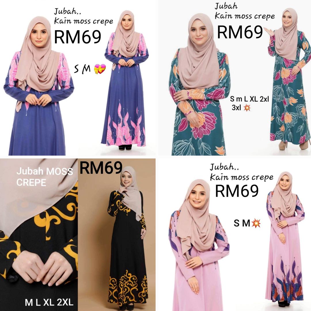 Jubah Kain Moss Crepe, Women's Fashion 