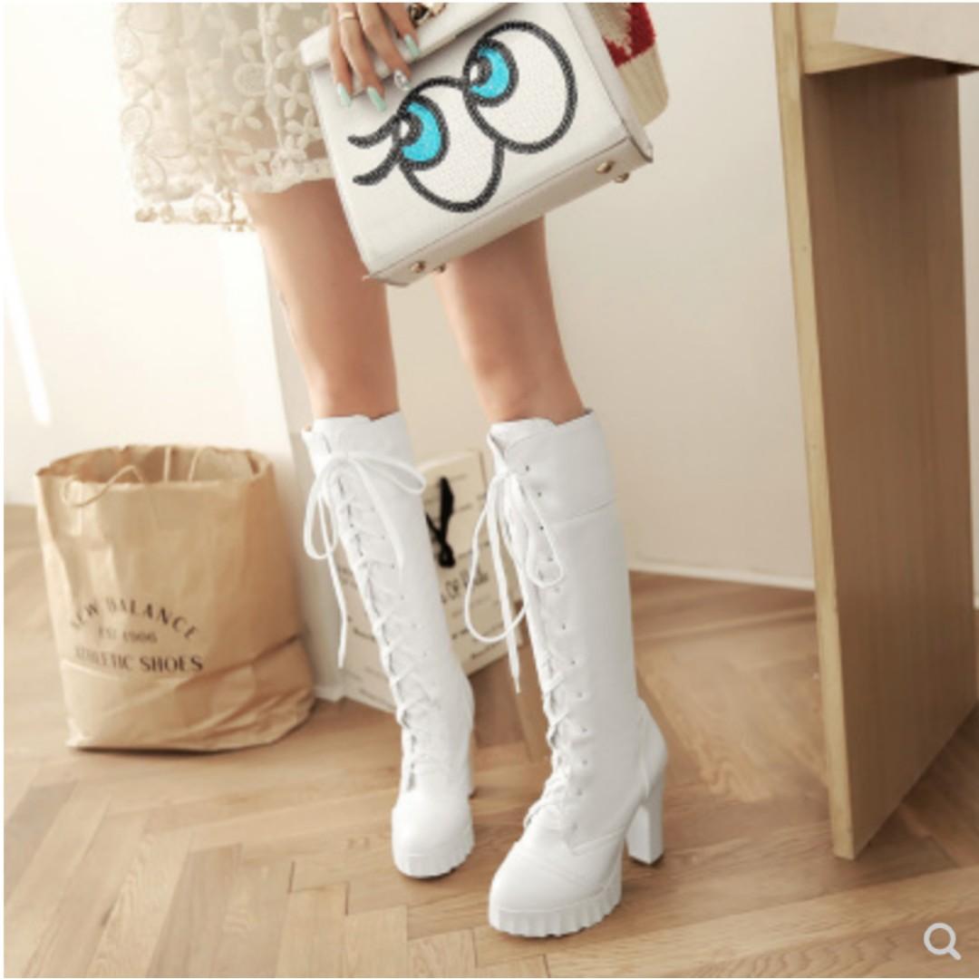 white knee high boots platform
