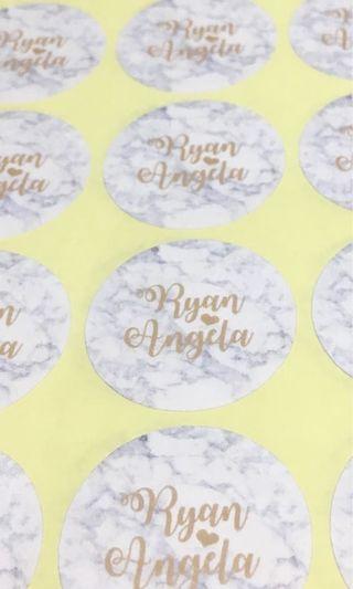 Marble Gold Names 30pc Wedding Stickers Personalised
