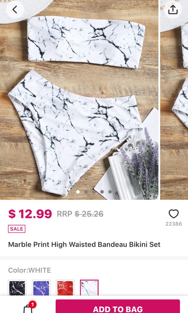 marble print high waisted bandeau bikini set