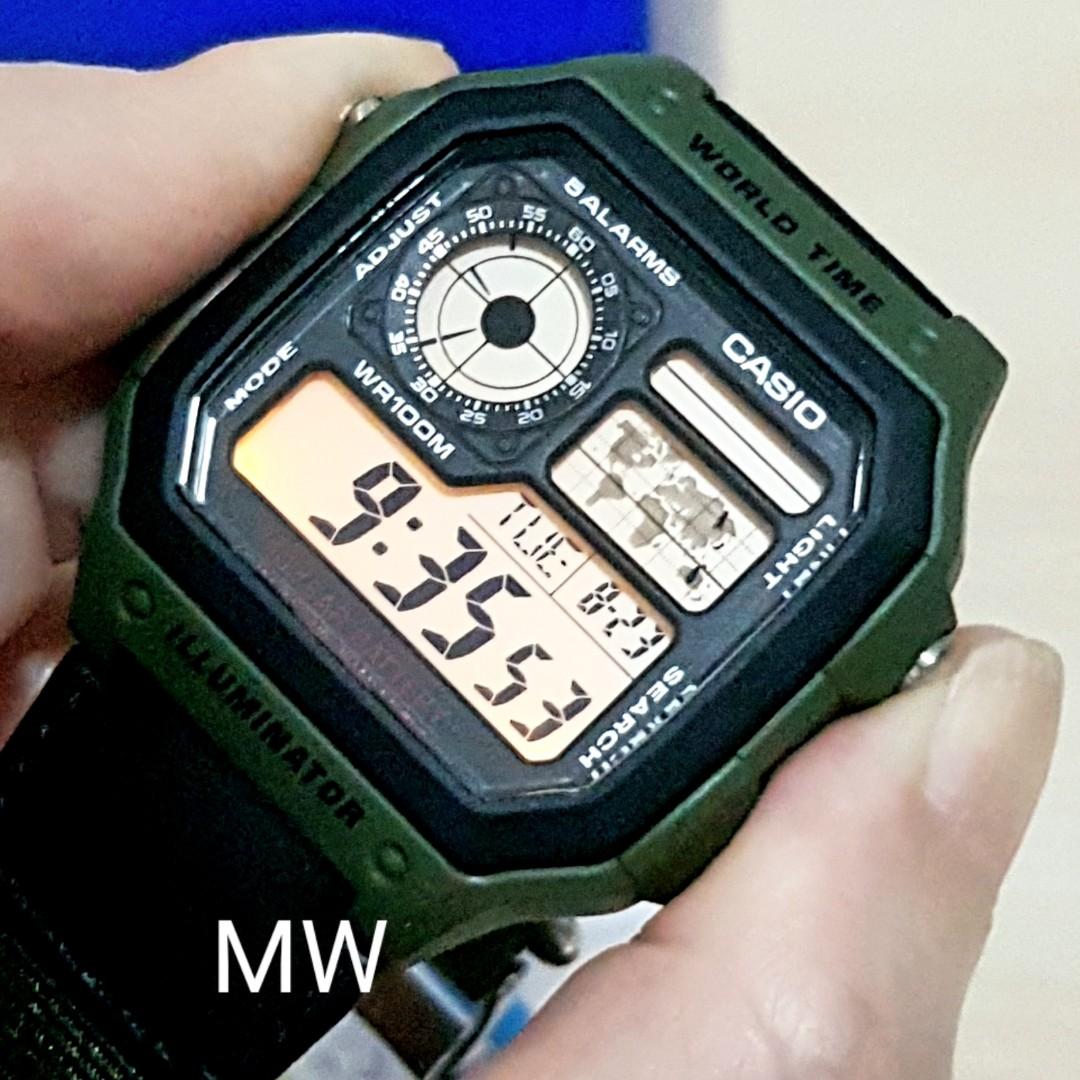 Casio AE1200WHB Nylon Digital World Time Men's 100M Sports Alarms