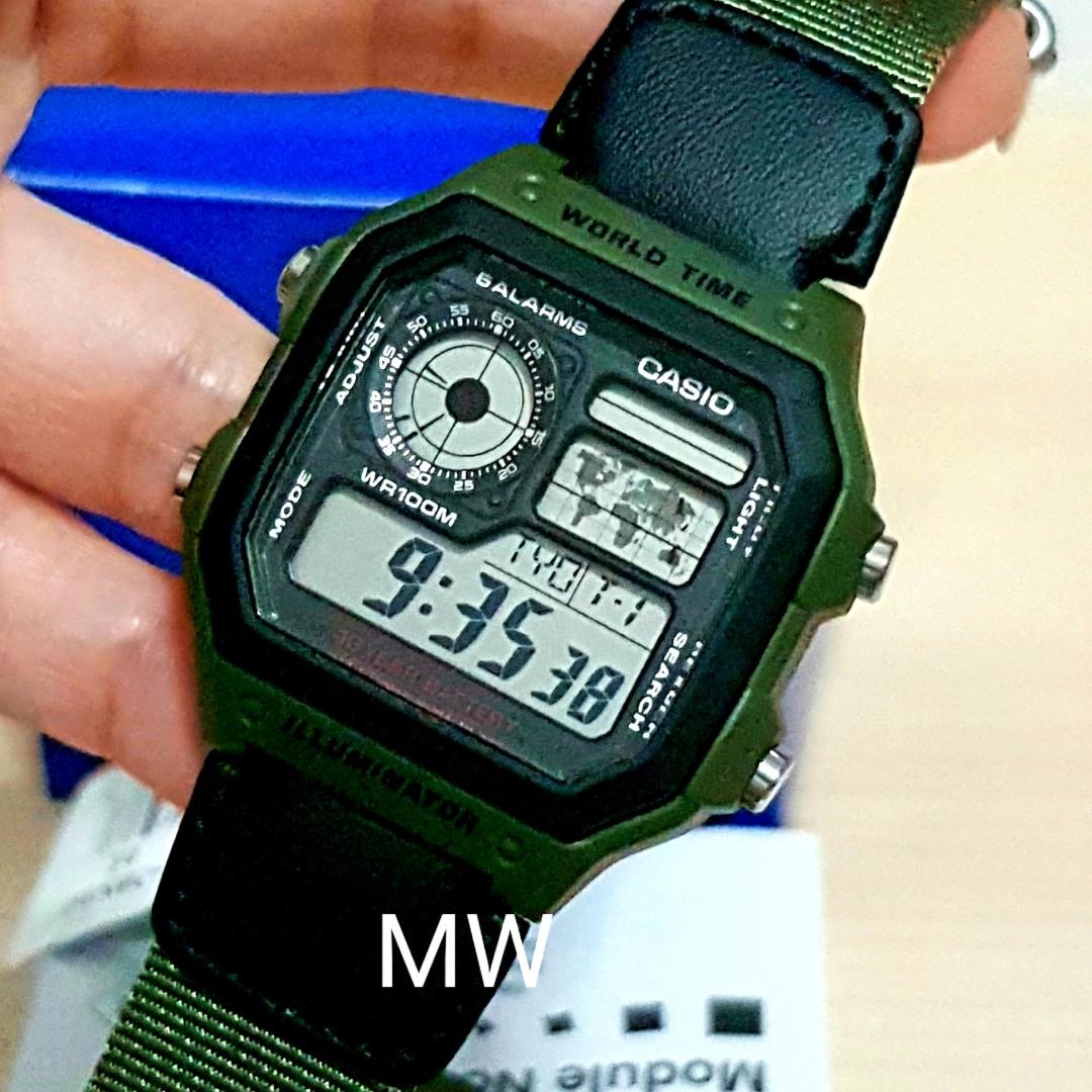 Casio AE 1200WHB Nylon Digital World Time Men s 100M Sports Alarms