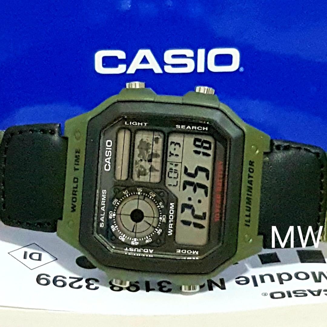 Casio AE1200WHB Nylon Digital World Time Men's 100M Sports Alarms