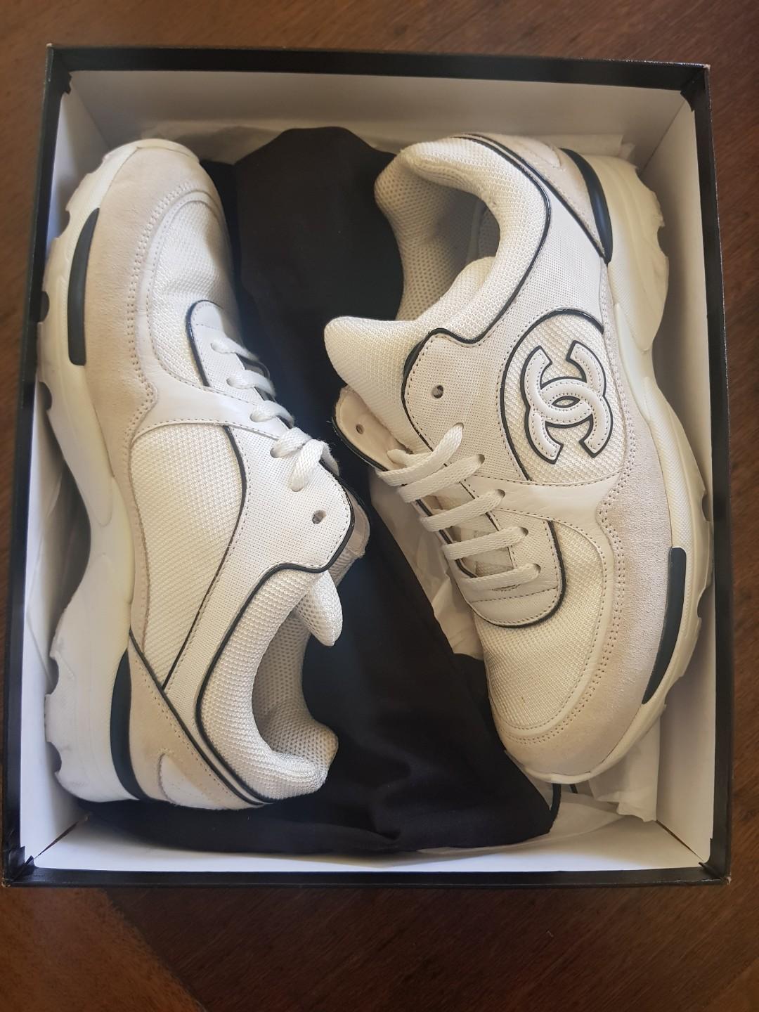 chanel triple white sneakers