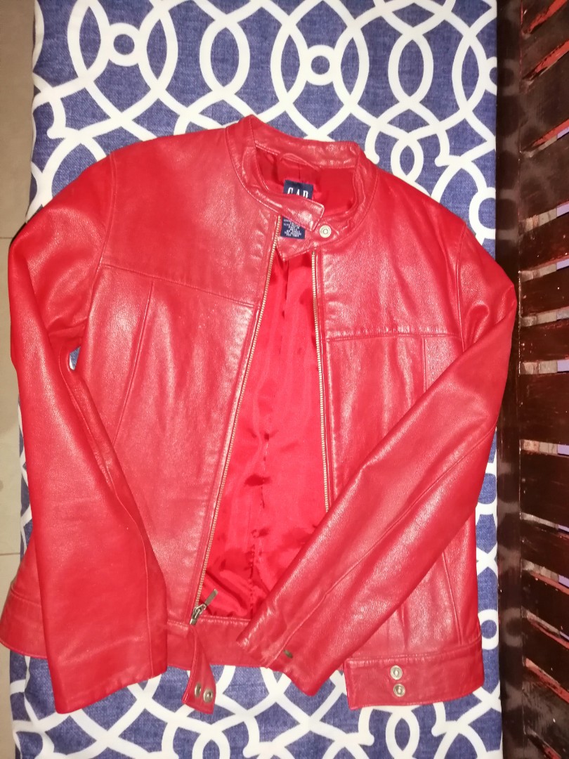 Gap red leather jacket shop