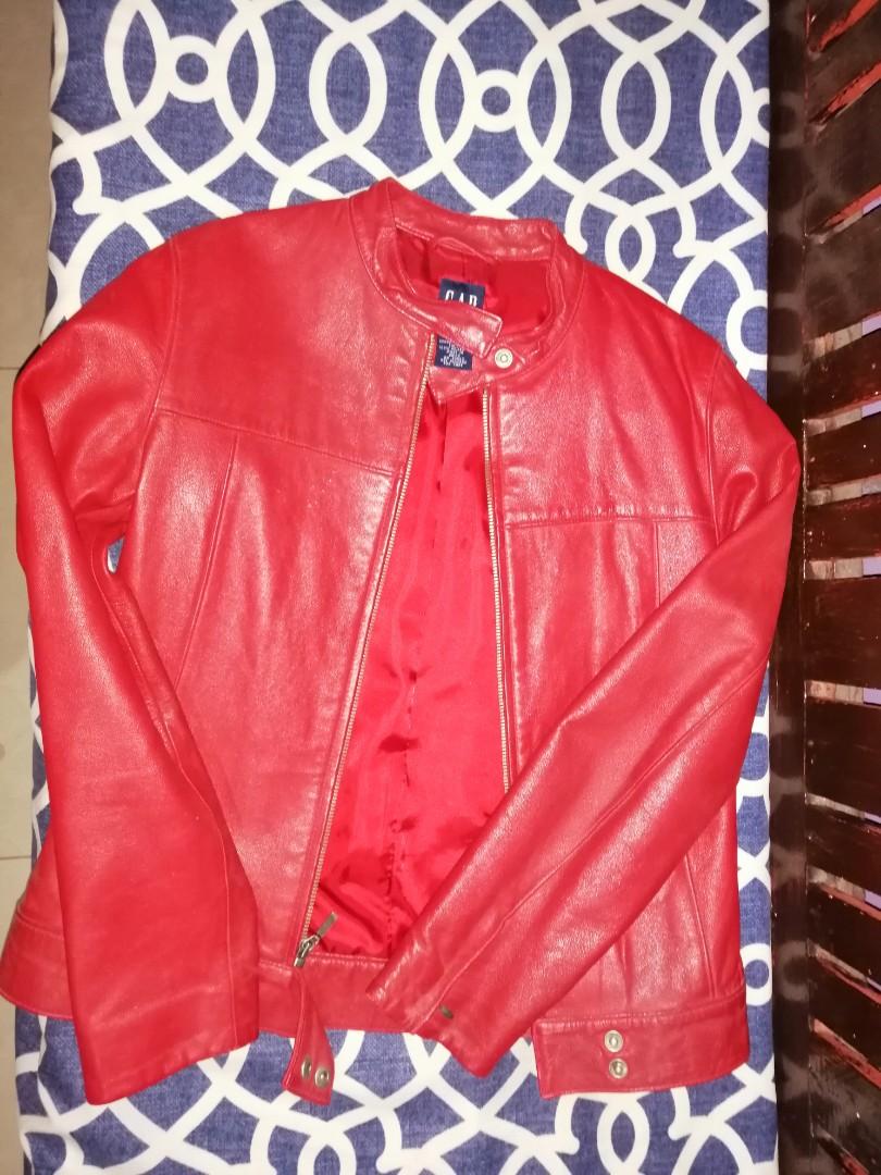 Gap red leather jacket hotsell