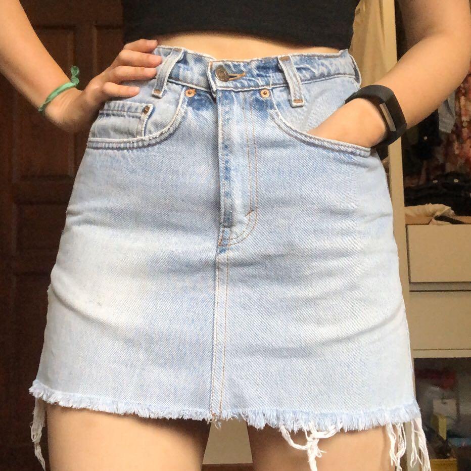Levi s Reworked Frayed Denim Skirt
