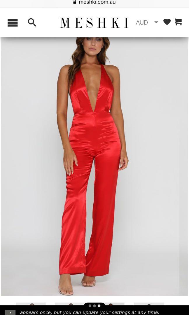 Meshki Red Satin Jumpsuit Women s Fashion Clothes on Carousell