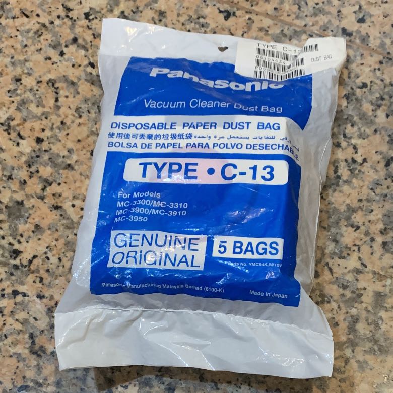 Panasonic Vacuum Cleaner Dust Bag TYPE C13, 5 per pack, TV & Home Appliances, Vacuum Cleaner