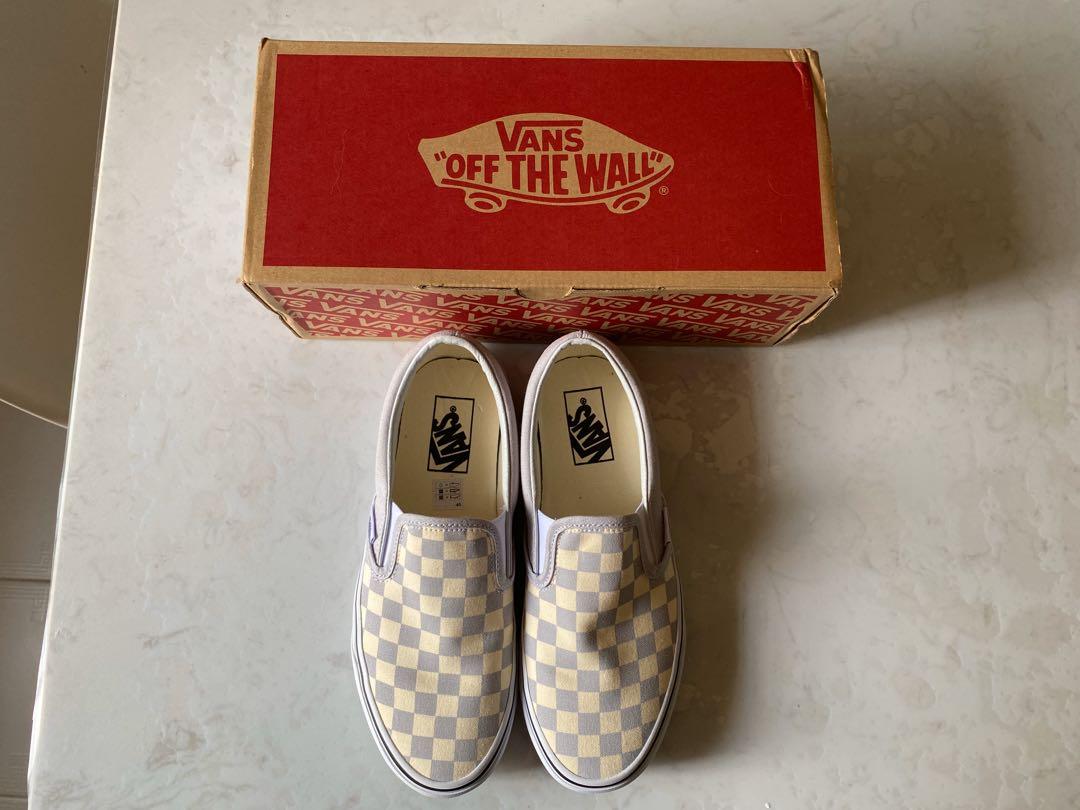 vans checkerboard slip on grey dawn