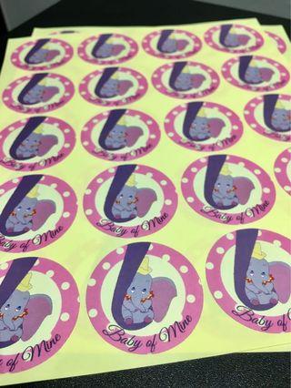 Dumbo Elephant 30pc Birthday Baby Stickers Personalised