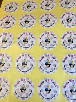 Tsum Tsum Disney 30pc Birthday Kids Stickers Personalised
