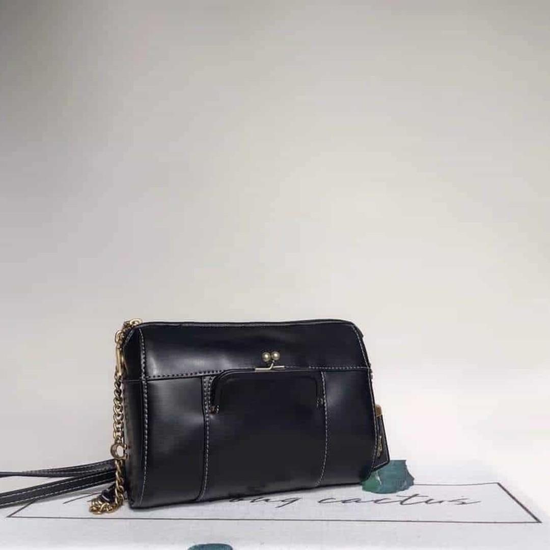 Authentic Coach F47926 Ladies Joni Leather Chain Boston Convertible Bucket Bag Black