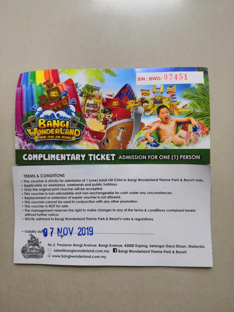 Bangi Wonderland Theme Park ticket, Tickets & Vouchers, Local