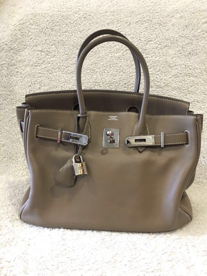 Lowest priced Etoupe on Carousell Hermes Birkin 30 Etoupe Swift phw white stitching Luxury Bags Wallets on Carousell