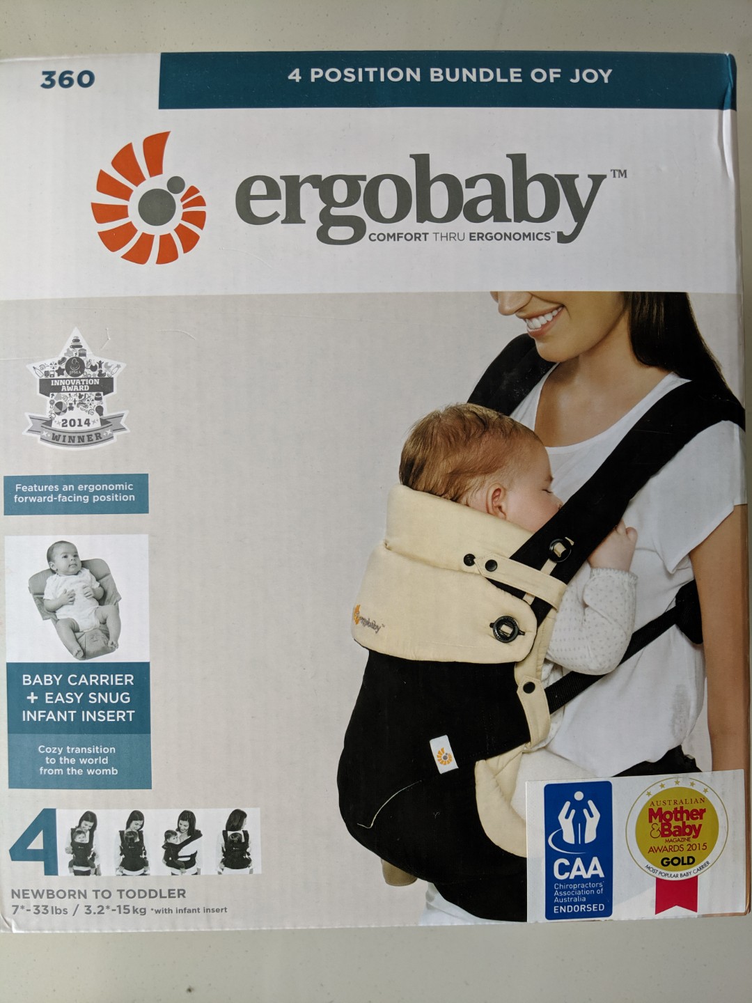 ergobaby 360 bundle of joy infant carrier with easy snug insert