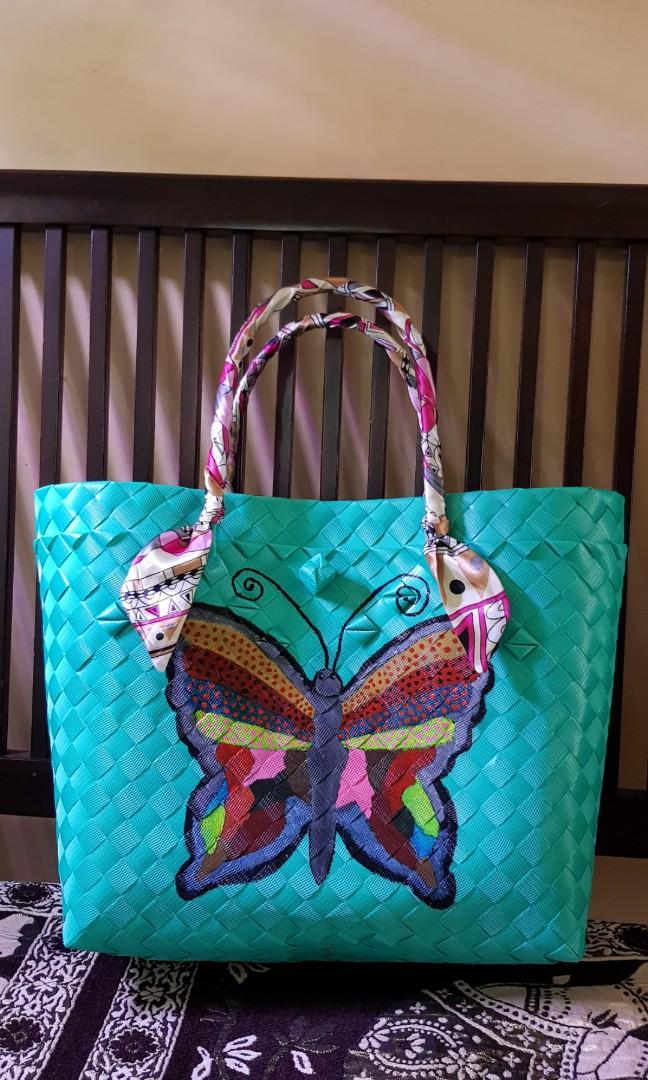 Handwoven Classy Bayong Bag Handpainted Colourful Butterfly